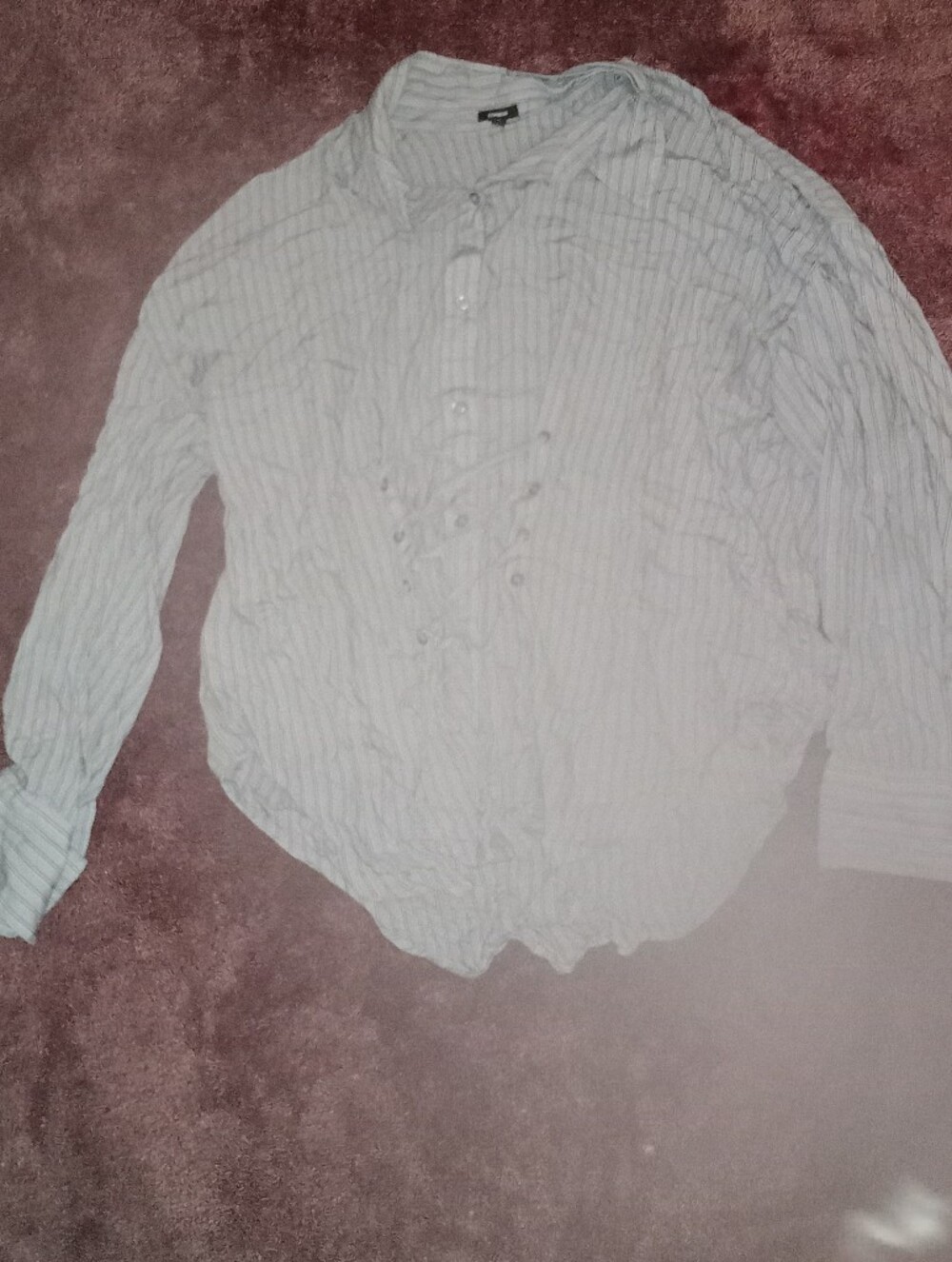 Express Women's Light Blue Striped Button-Down Shirt With Corset Lace-Up